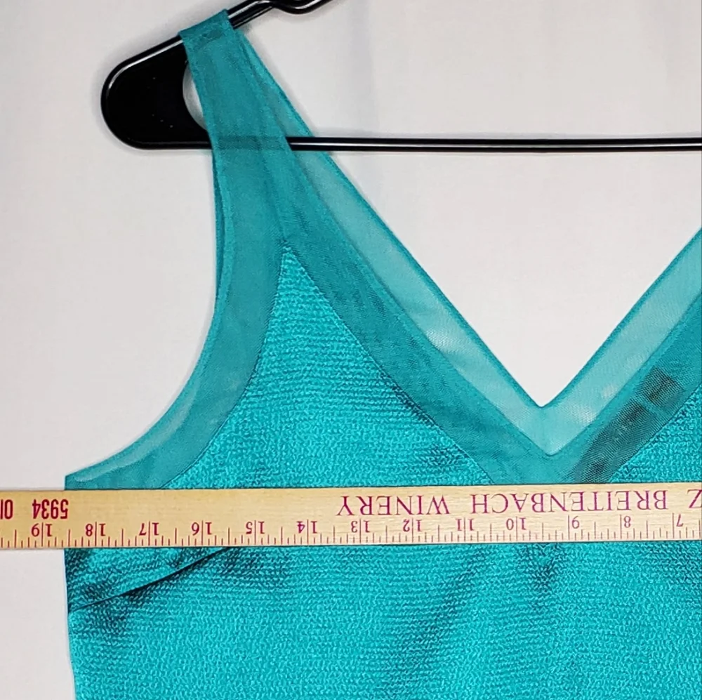 Ted Baker London Tank Top Womens 3 Turquoise Blue-Green Vneck Chiffon Satin - Picture 4 of 7